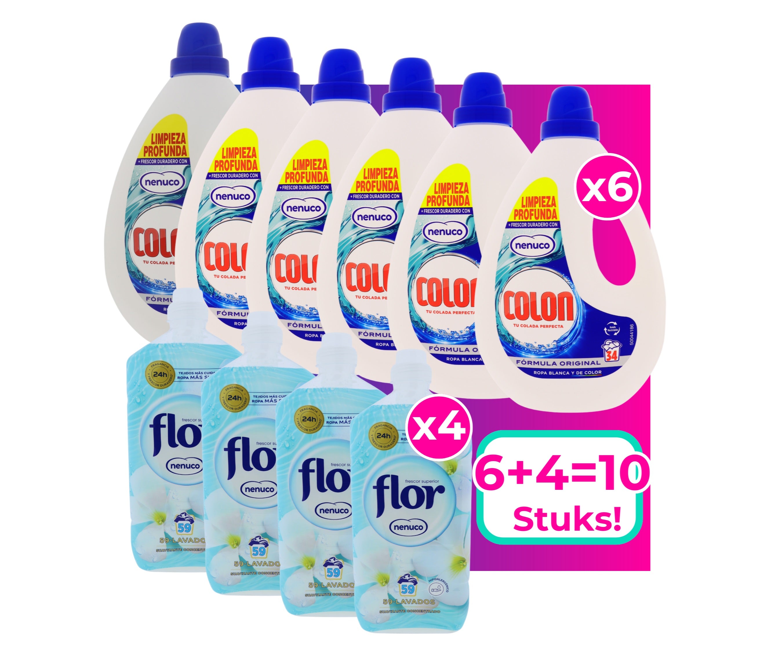 Super Deal 5 = 6x Nieuw Nenuco Colon wasmiddel 4x Nieuw Nenuco flor wasverzachter Profiteer nu van deze unieke aanbieding!!