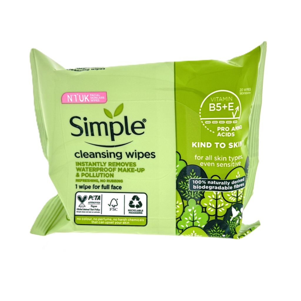 Simple Biodegradable Cleansing Wipes 20 stuks