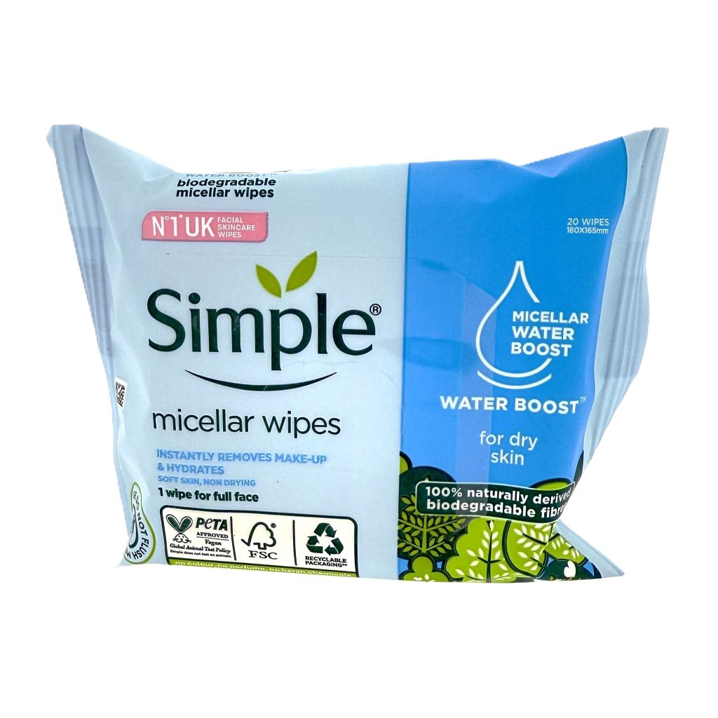 Simple Micellar Water Boost Cleansing Wipes 20 stuks