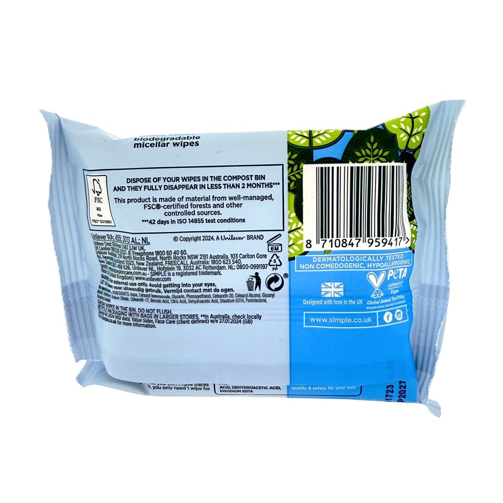 Simple Micellar Water Boost Cleansing Wipes 20 stuks