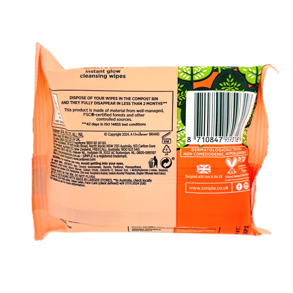 Simple Instant Glow Cleansing Wipes 20 stuks