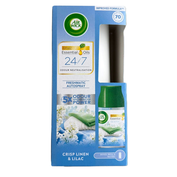 Airwick Crips Linen & Lilac Freshmatic apparaat wit + navulling 250ml - Luchtverfrisser - PrijzenStorm.nl