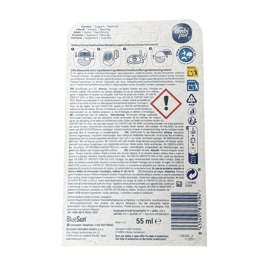 Ambi Pur Wild Rose & Pink Grapefruit Toiletblok Starterkit 55ml - Toilet reiniger - PrijzenStorm.nl