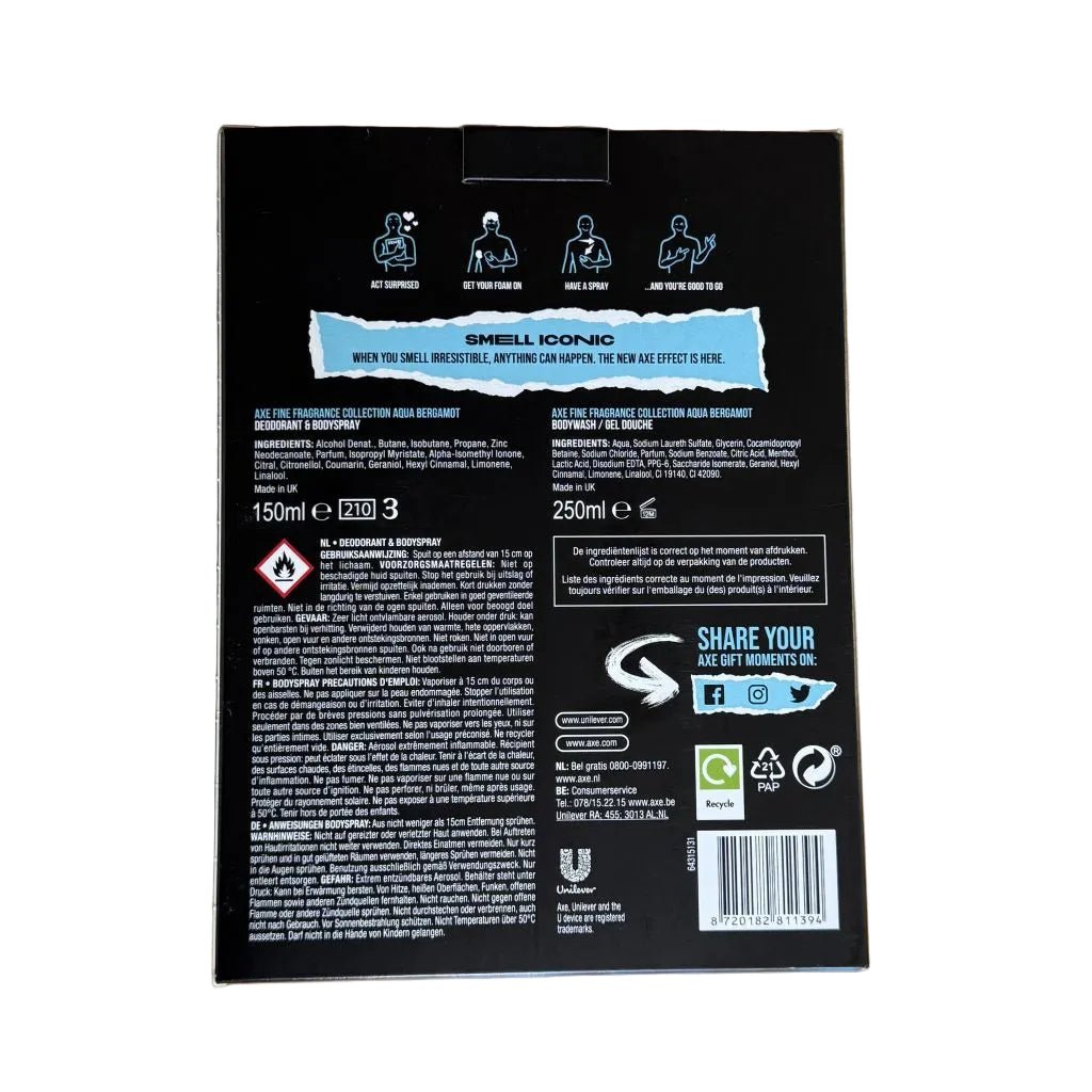Axe Aqua Bergamot bodywash 250ml + bodyspray 150ml Giftset -Aftershave- PrijzenStorm.nl