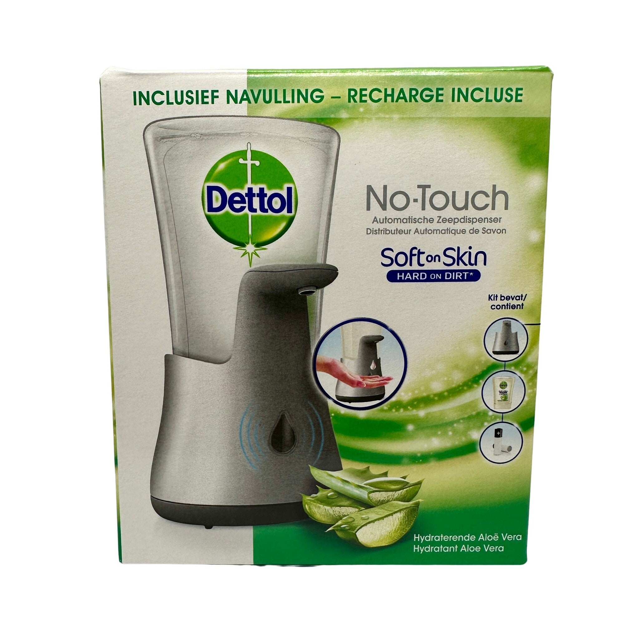 Dettol No Touch automatische zeepdispenser zilverkleurig met Aloe Vera navulling 250ml EXP 11/24 - Handzeep - PrijzenStorm.nl