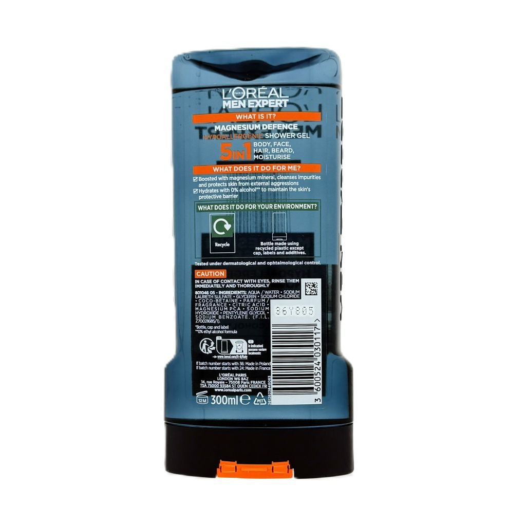 L'Oréal Men Expert Magnesium Defence Hypoallergenic Showergel 300ml - Douchegel - PrijzenStorm.nl
