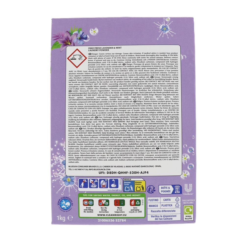 Omo Fresh Lavender & Mint waspoeder 1kg 20 wasbeurten - Wasmiddel - PrijzenStorm.nl