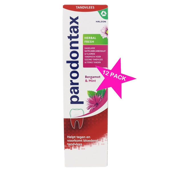 PARODONTAX 12PACK Herbal Fresh Bergamot & Mint tandpasta 75ml - Tandpasta - PrijzenStorm.nl