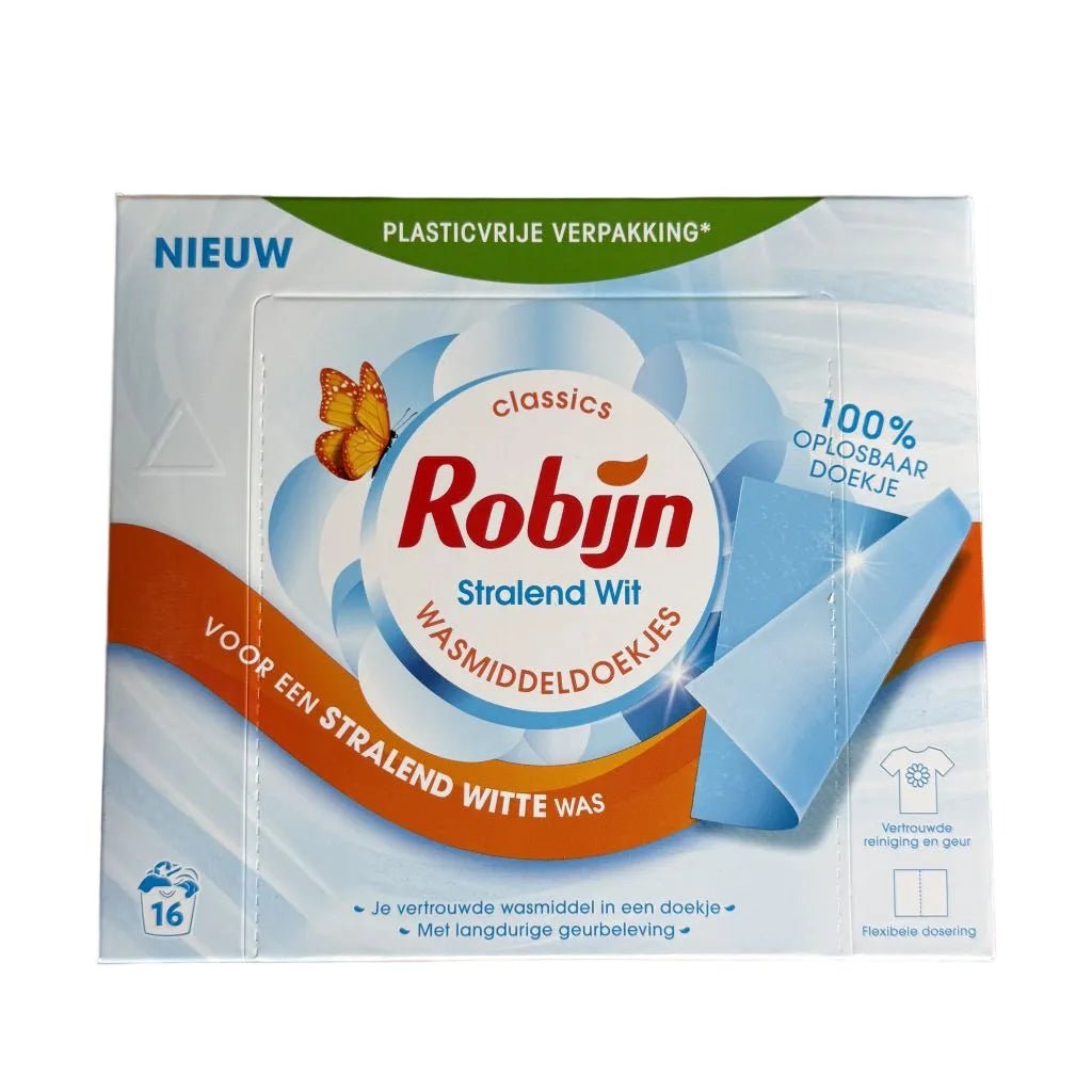 Robijn Stralend Wit Wasmiddeldoekjes 16 stuks -Wasmiddel- PrijzenStorm.nl