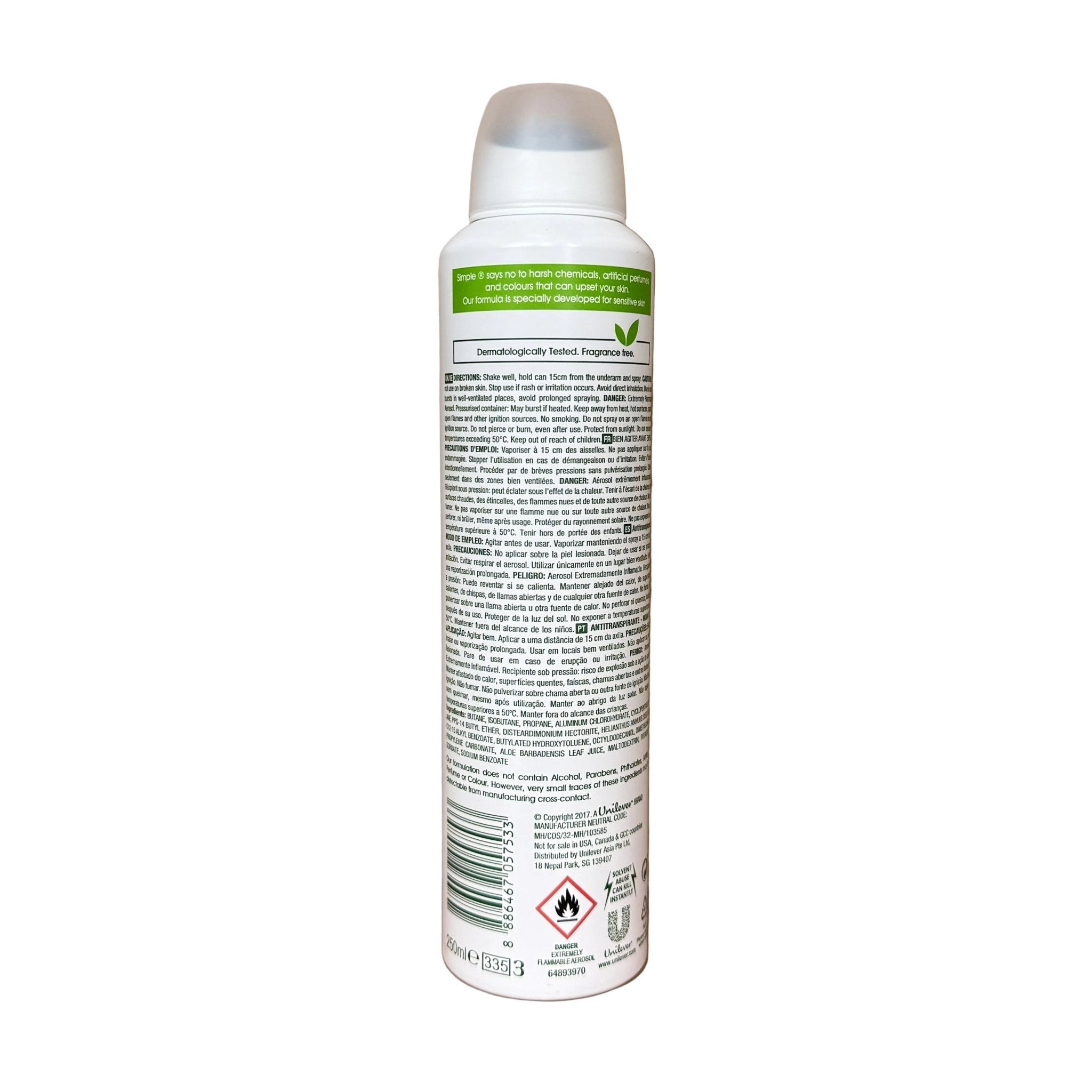 Simple Aloe Fresh deodorant spray 250ml - Deodorant - PrijzenStorm.nl