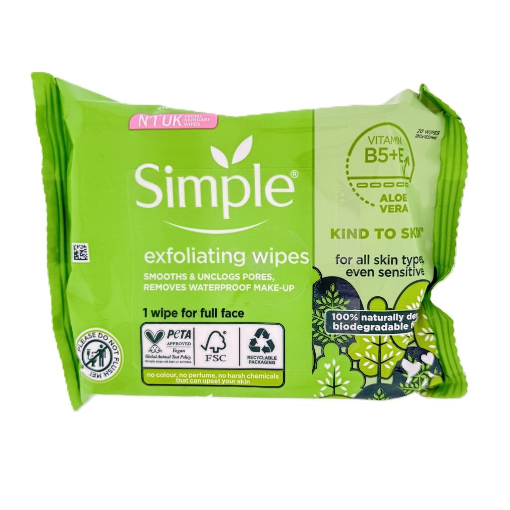 Simple Exfoliating Cleansing Wipes 20 stuks - Facial Wipes - PrijzenStorm.nl