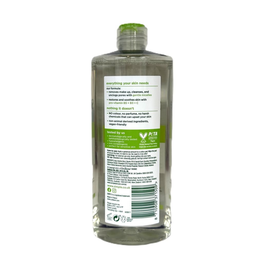 Simple Micellar Cleansing Water XL 400ml - Gezichtsreiniging - PrijzenStorm.nl