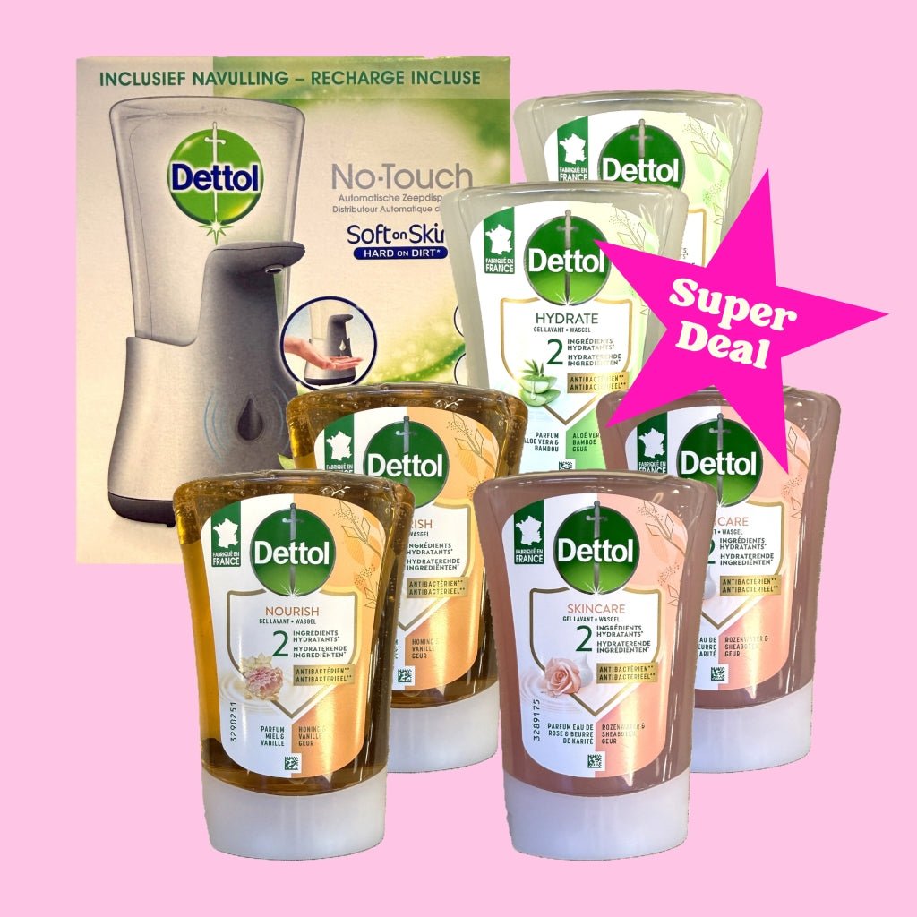 Super Deal = 6x Dettol No Touch navulling 250ml + GRATIS zeepdispenser -Handzeep- PrijzenStorm.nl
