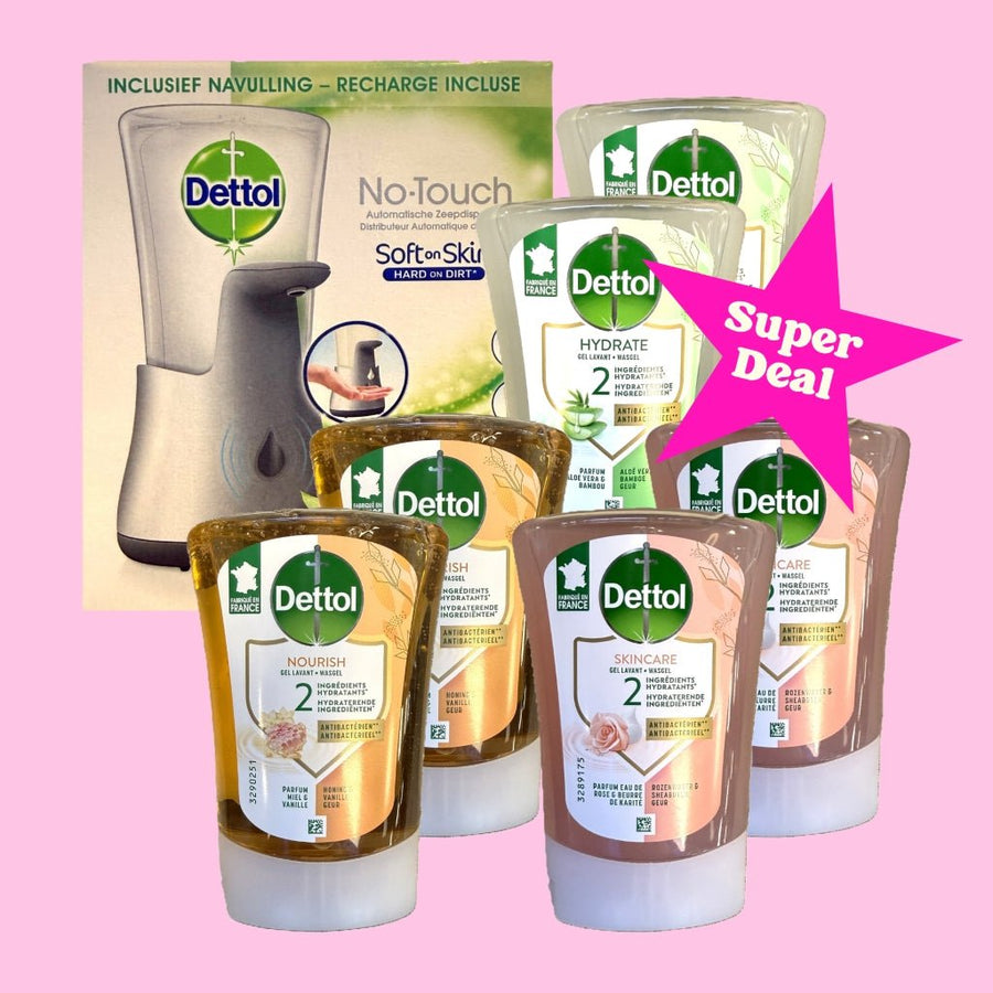 Super Deal = 6x Dettol No Touch navulling 250ml + GRATIS zeepdispenser -Handzeep- PrijzenStorm.nl
