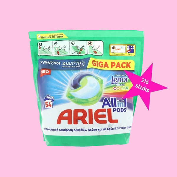 Super Deal = Ariel Touch of Lenor Fresh Color 4X54 = 216 stuks - Pods - PrijzenStorm.nl