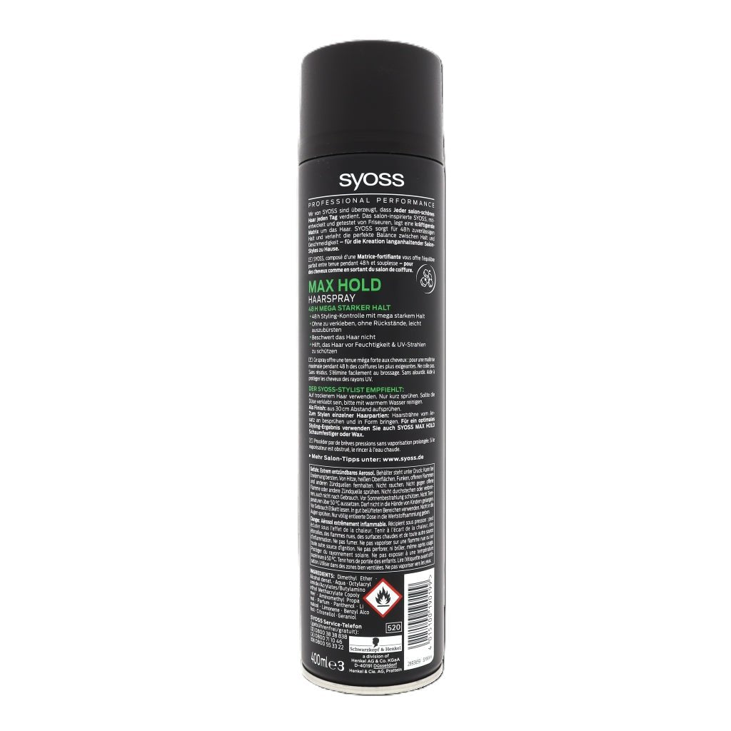 Syoss Max Hold Haarspray 400ml - Haarstyling - PrijzenStorm.nl