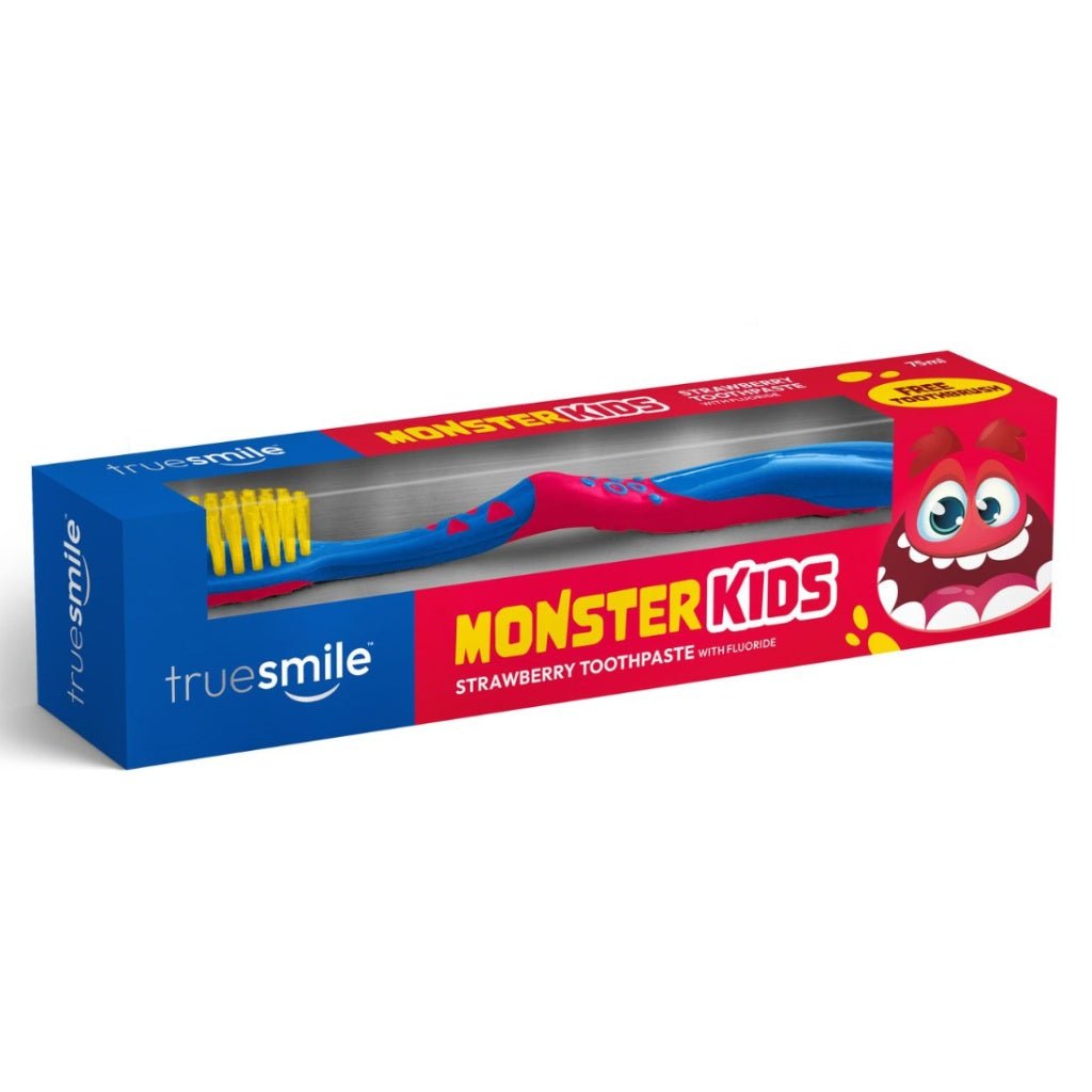 Truesmile Monster Kids Strawberry tandpasta 100ml met tandenborstel - Tandpasta - PrijzenStorm.nl